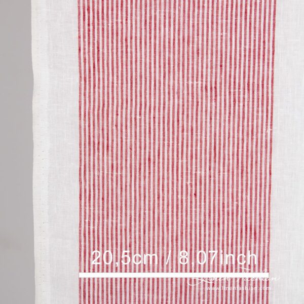 White linen fabric in crimson red stripes