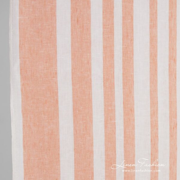 Linen fabric with vertical rosy stripes, perfect for kitchen towels