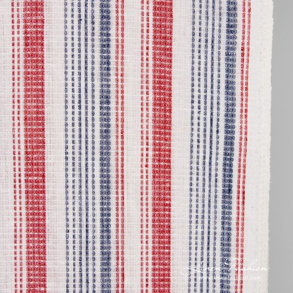 Linen fabric in red and blue stripes, 50cm width
