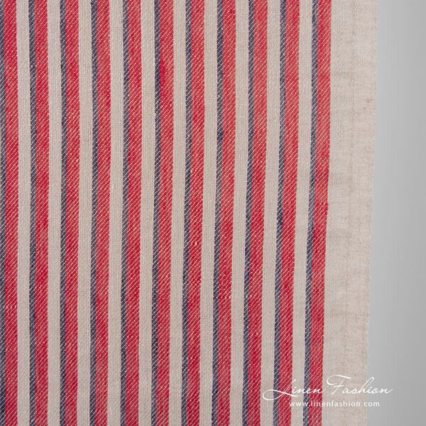 Linen fabric in brown and red stripes