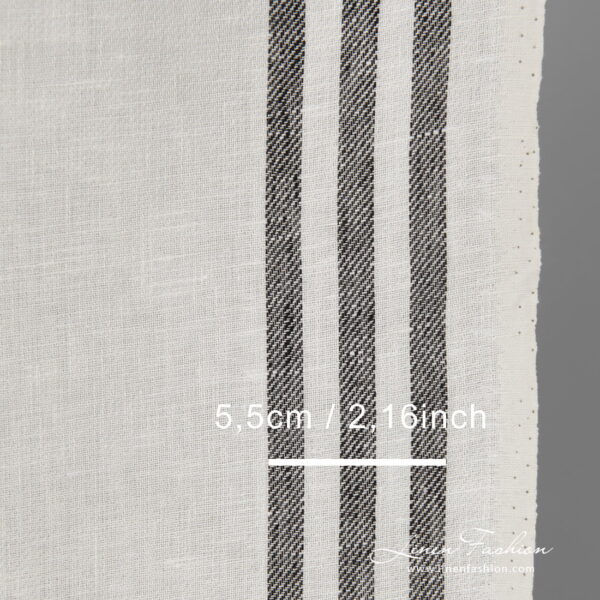 Narrow linen fabric white with black stripes on sides with measurements