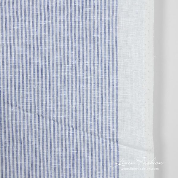 Narrow linen fabric white with blue stripes small
