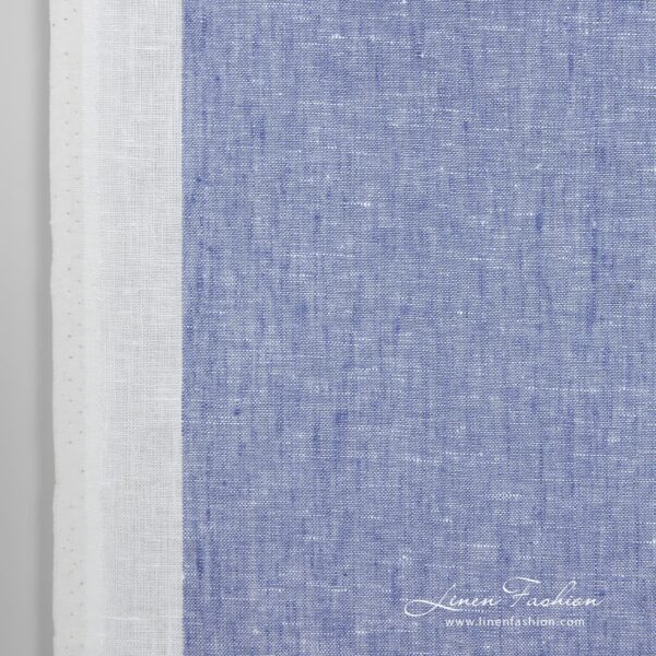 Narrow linen fabric white with blue stripes solid