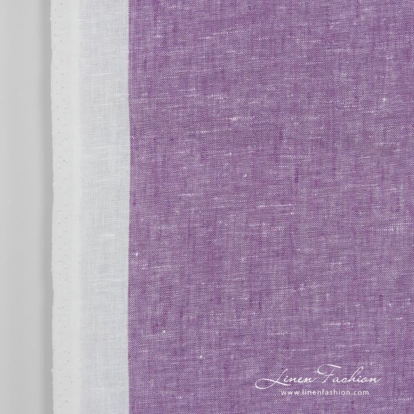 Narrow linen fabric white with violet stripes solid