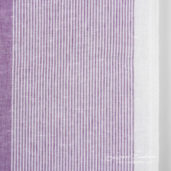 Narrow linen fabric white with violet stripes small
