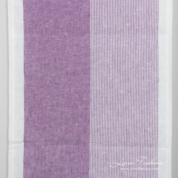 Narrow linen fabric white with violet stripes