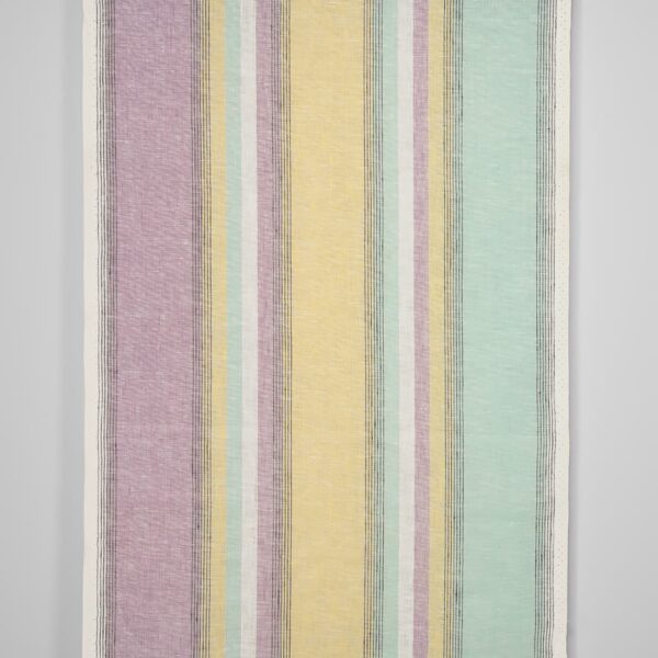 Tejido de lino estrecho a rayas multicolores pastel