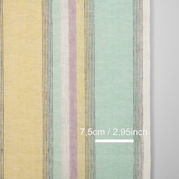 Tejido de lino estrecho a rayas multicolores pastel - Imagen 3