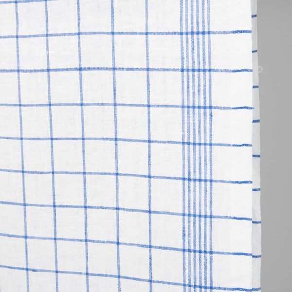 Tejido estrecho de lino blanco brillante con cuadros azules - Imagen 3