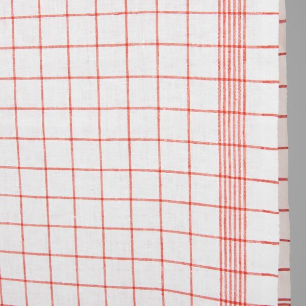 Tejido estrecho de lino blanco brillante con cuadros rojos - Imagen 2