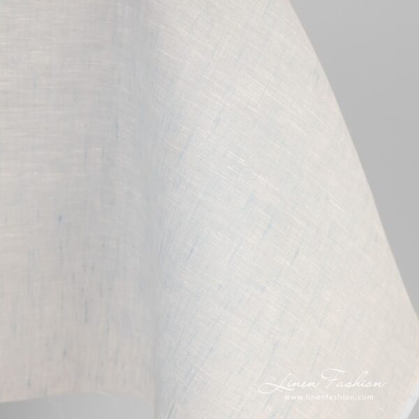 Linen fabric in white and blue melange, for clothes and home textile