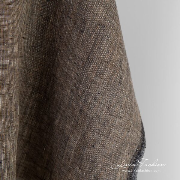 Linen fabric woven in brown, cream and black yarns