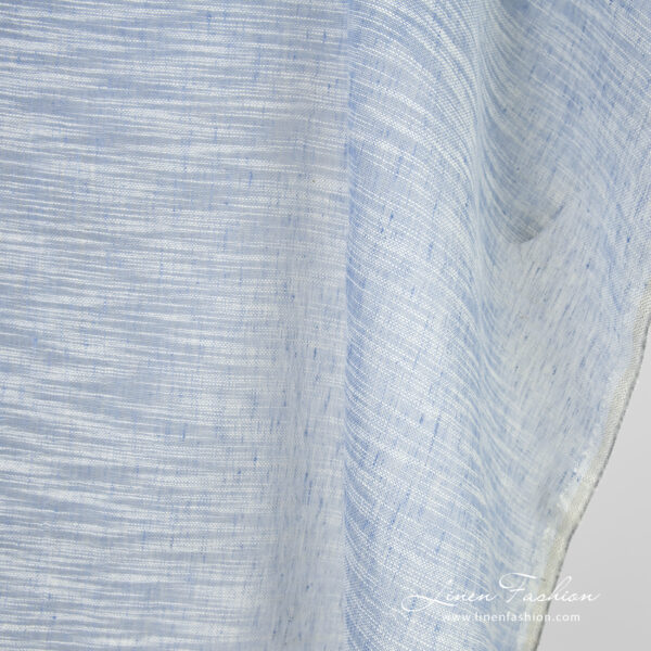 Blue linen cotton fabric with white stripes