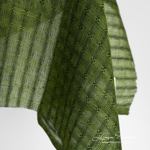 Green linen fabric in transparent checks