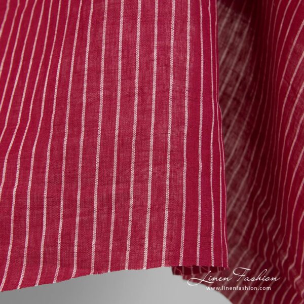 Tejido de lino rojo con finas rayas blancas - Imagen 2