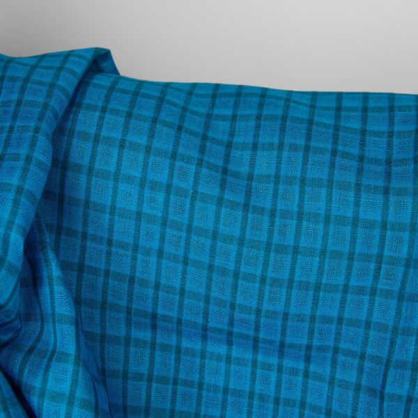 Tela de lino a cuadros azul eléctrico y turquesa transparente - Imagen 2
