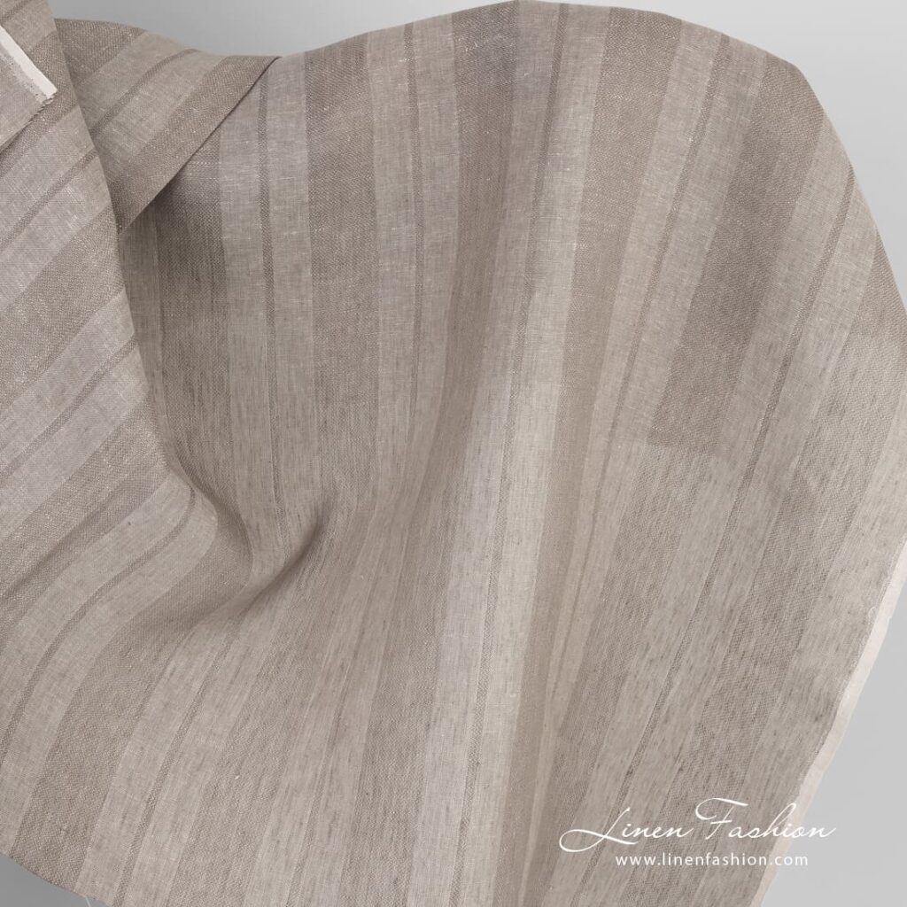 Linen fabric in sand color stripes