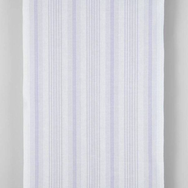 Narrow linen cotton fabric white with light violet stripes