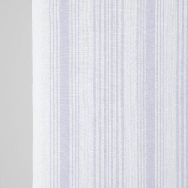 Narrow linen cotton fabric white with light violet stripes, 50cm wide