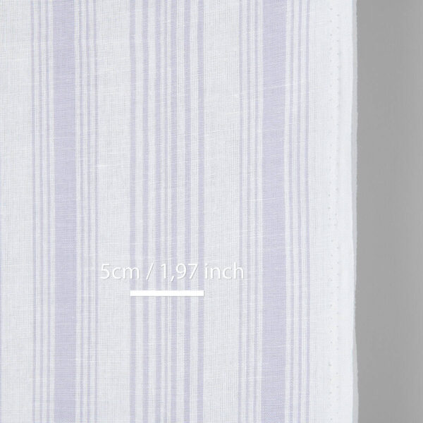 Narrow linen cotton fabric white with light violet stripes, with measurements