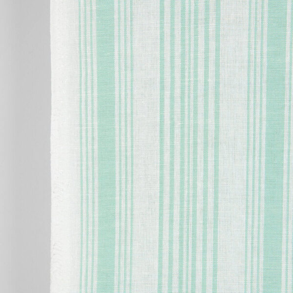 Narrow linen cotton fabric white with mint green stripes, 50cm wide