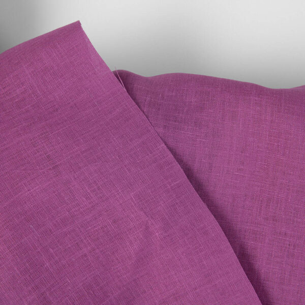 Linen fabric plain deep cyclamen pink, pure linen