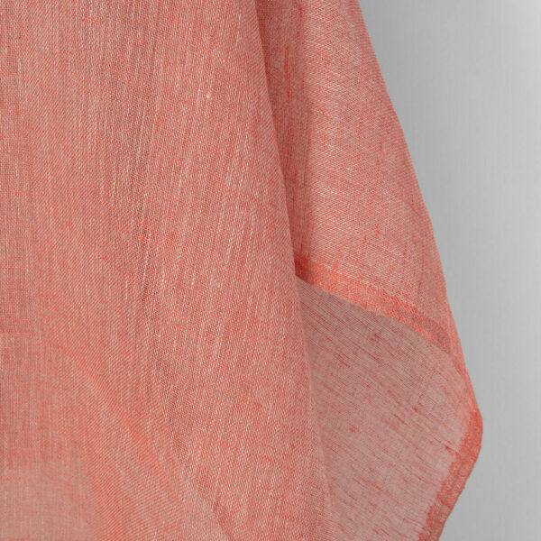 Tejido de lino natural y gasa rojo salmón - Imagen 2