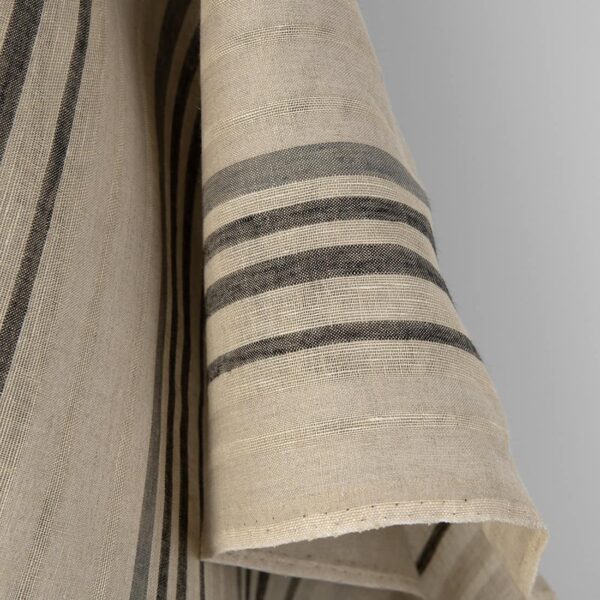 Tejido de lino beige con rayas grises - Imagen 2