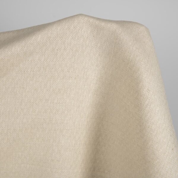 Linen cotton fabric white and sand herringbone, 155cm