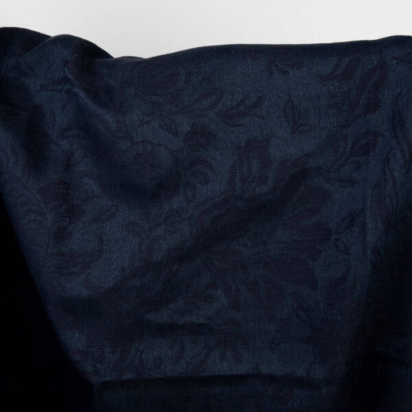 Black and blue linen cotton fabric, jacquard