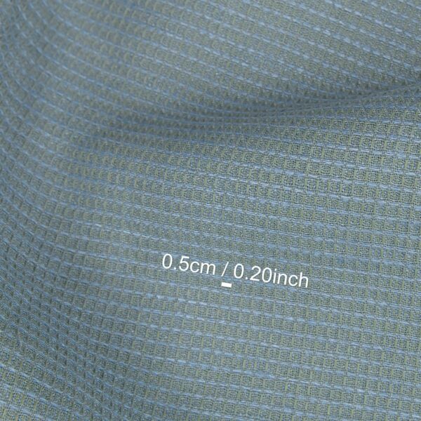 Linen cotton fabric light blue and green waffle, unwashed