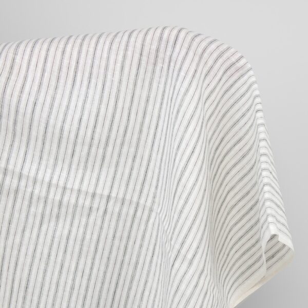 Off-white linen fabric, grey stripes