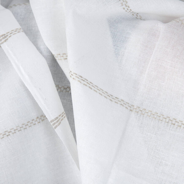 Linen cotton fabric white with natural dashed stripes, 150 cm width