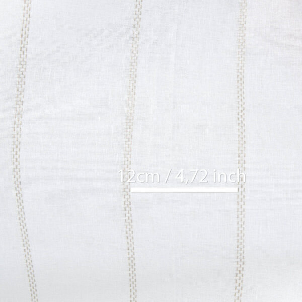 Linen cotton fabric white with natural dashed stripes, with measurements