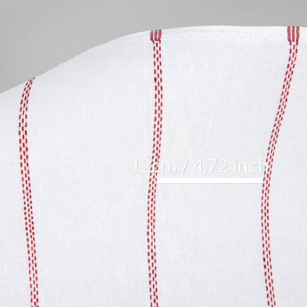 Linen cotton fabric white with red dashed stripes, with measurements
