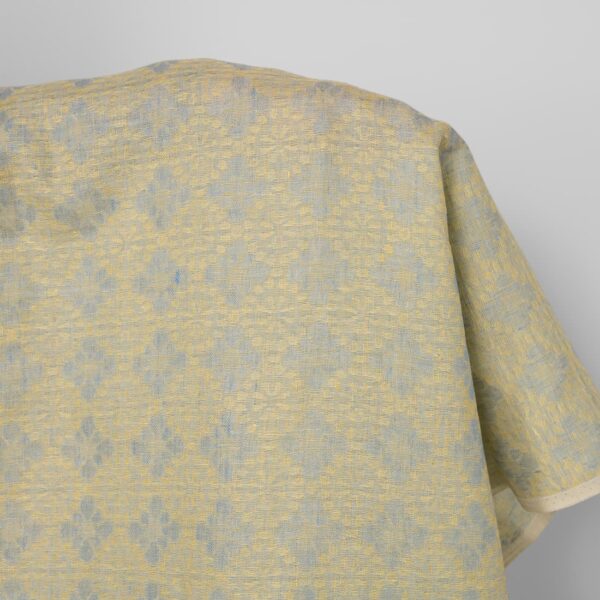 Tejido de lino en jacquard floral azul claro y amarillo - Imagen 2