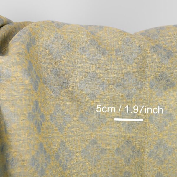 Tejido de lino en jacquard floral azul claro y amarillo - Imagen 3