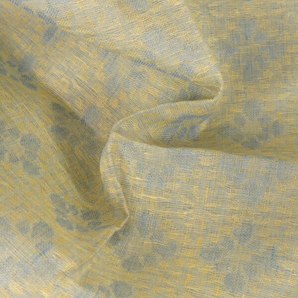 Tejido de lino en jacquard floral azul claro y amarillo - Imagen 4