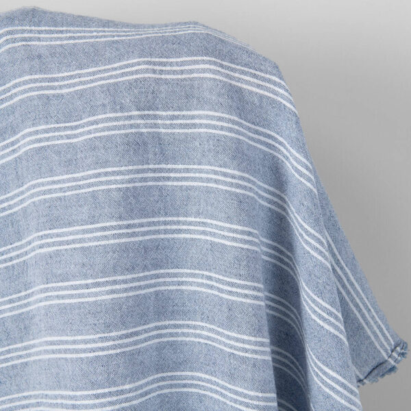 Wide washed linen cotton fabric blue with white stripes, 285cm width
