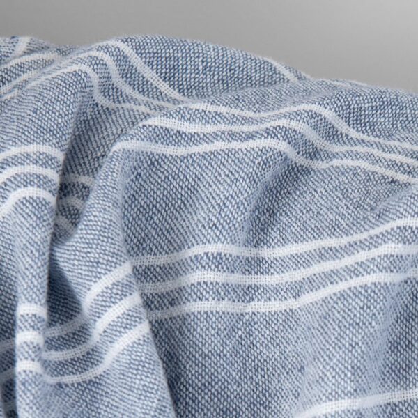 Wide washed linen cotton fabric blue with white stripes, specially washed soft to touch