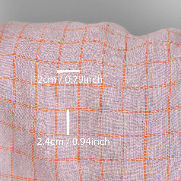 Tejido de lino lila con cuadros naranja lavado - Imagen 3