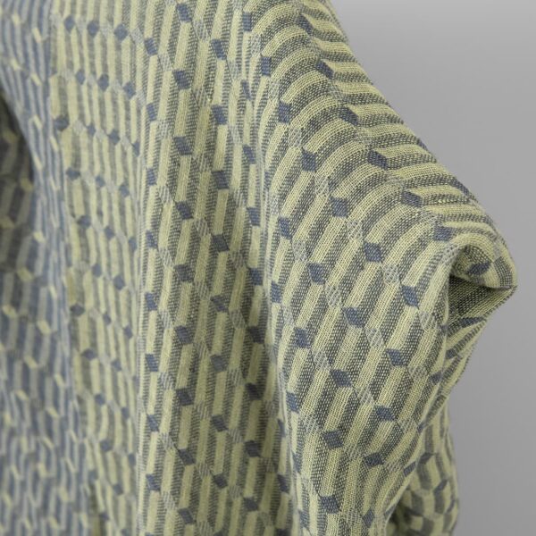 Tejido de lino gris amarillo estampado geométrico lavado - Imagen 2