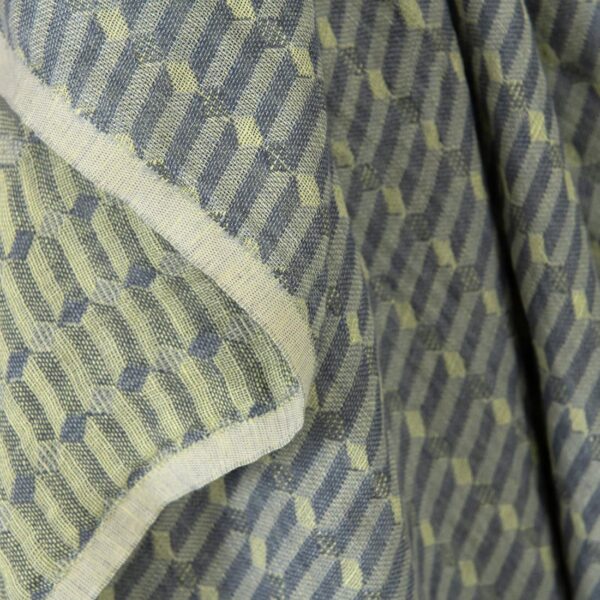 Tejido de lino gris amarillo estampado geométrico lavado - Imagen 3