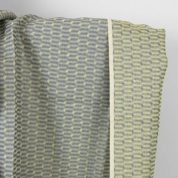 Tejido de lino gris amarillo estampado geométrico