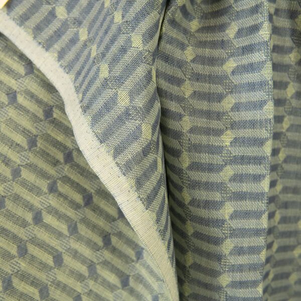 Tejido de lino gris amarillo estampado geométrico - Imagen 3