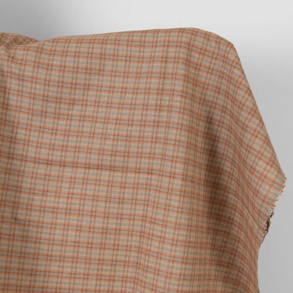 Tela de lino naranja cuadros marrones