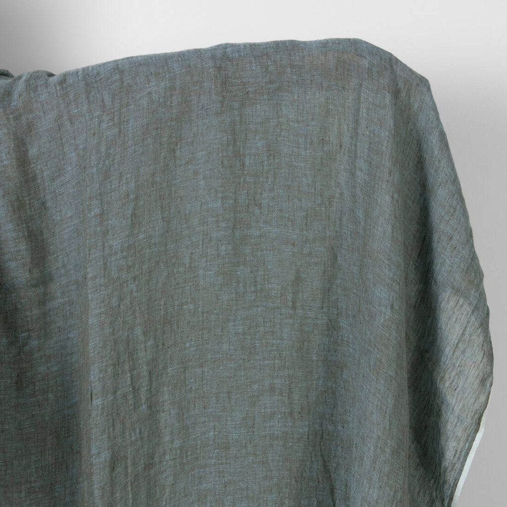 Washed linen fabric green turquoise melange sheer