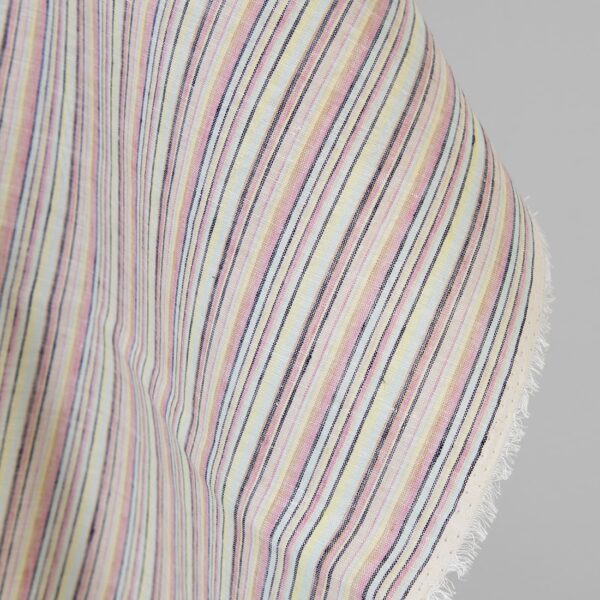 Tejido de lino y cáñamo multicolor con rayas azul oscuro - Imagen 2