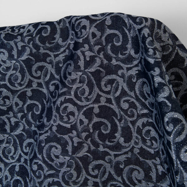 Tela de algodón lino jacquard azul y gris lurex plateado - Imagen 2