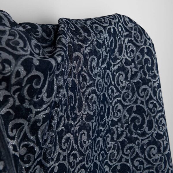 Tela de algodón lino jacquard azul y gris lurex plateado - Imagen 3